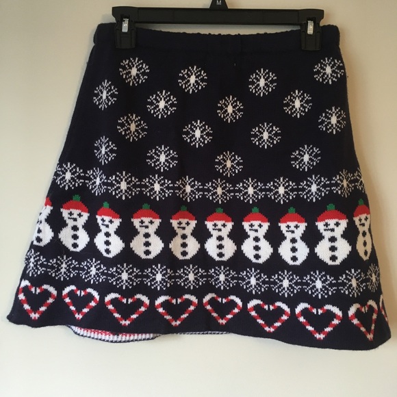 Holiday Christmas Sweater Skirt Size L Snowmen Snowflakes Candy Canes - Picture 3 of 6